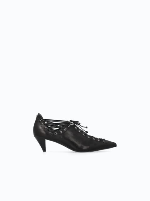 PINKO NAPPA LEATHER COURT SHOE WITH LACE-UP DETAIL AND CONE HEEL