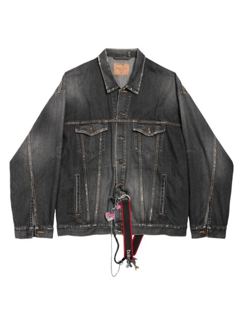 BALENCIAGA Men's Oversized Charms Denim Jacket - Dark Grey