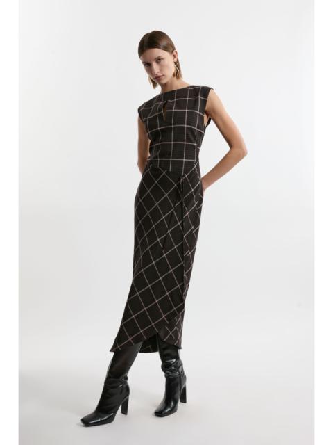 KAREN MILLEN Petite Check Ruffle Tailored Midaxi Dress