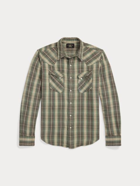 RRL by Ralph Lauren Slim Fit Plaid Twill Western Shirt
