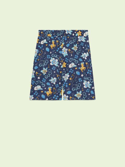 GUCCI Retro flower and pony print waterproof nylon shorts
