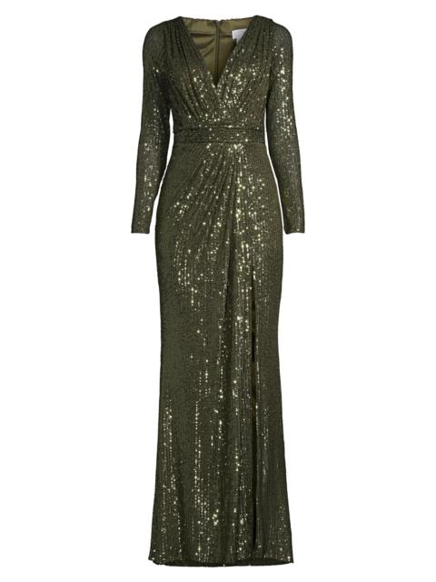 MAC DUGGAL Women's Sequined Evening Gown - Olive