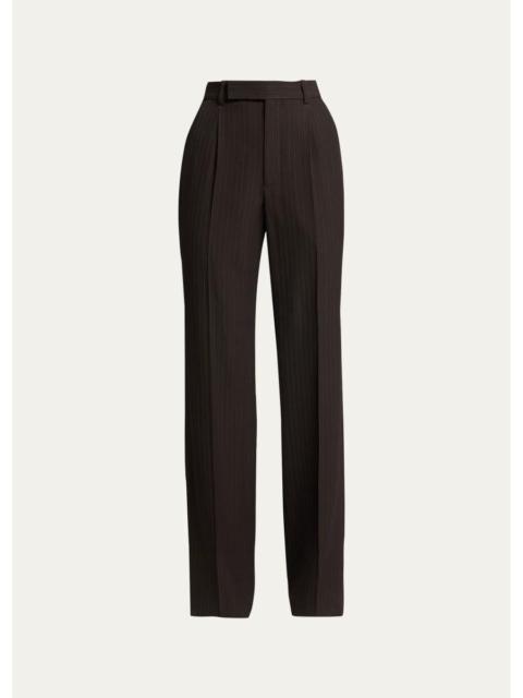 SAINT LAURENT Pinstriped Wool Crepe De Laine Straight-Leg Trousers