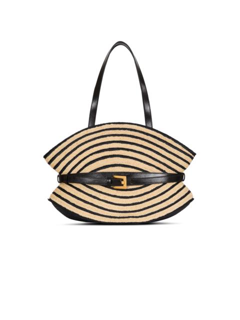 Balmain Medium Shuffle bag in smooth leather and two-tone raffia