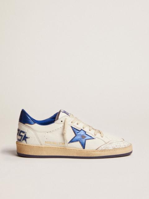 Golden Goose Men's Ball Star in white nappa with blue star and heel tab