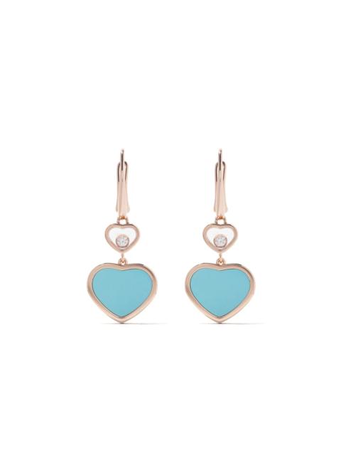 18kt rose gold Happy Hearts turquoise and diamond drop earrings