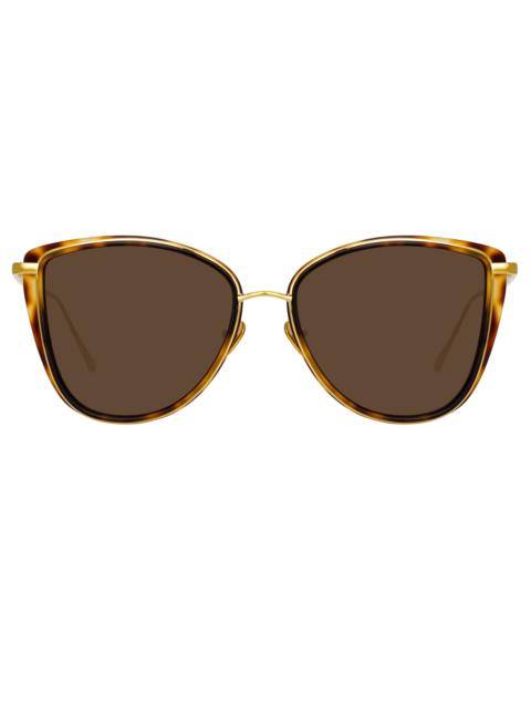 LINDA FARROW LIZA CAT EYE SUNGLASSES IN TORTOISESHELL AND YELLOW GOLD