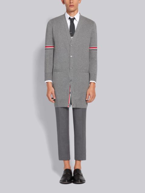 Thom Browne Light Grey Cotton Milano Stitch Stripe Armband Long V-neck Cardigan