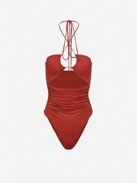 MAGDA BUTRYM Criss-cross halter swimsuit in orange