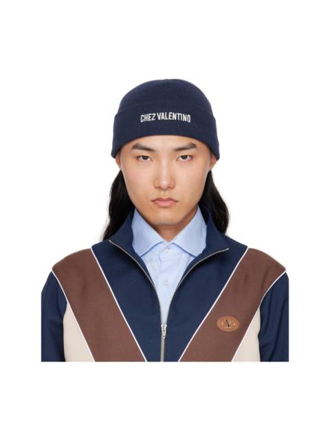 Valentino Navy 'Chez Valentino' Knitted Wool Beanie