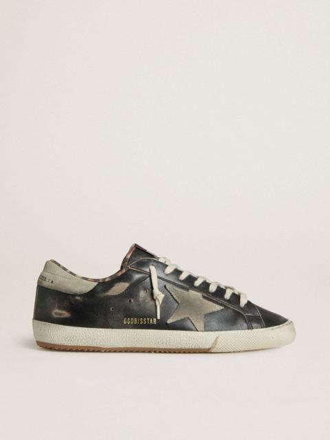 Golden Goose Men's Super-Star in black leather with gray suede star and heel tab