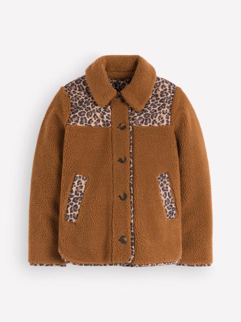 BODEN Reversible Borg Mix Coat-Leopard