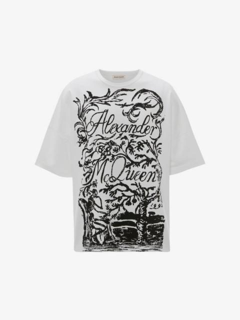 Alexander McQueen Blake Illustration Oversized T-shirt in White/black