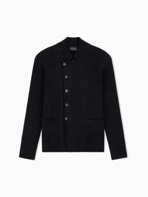 EMPORIO ARMANI SIGNATURE CAPSULE COLLECTION RIBBED KNIT JACKET WITH AN OFF-CENTRE FASTENING