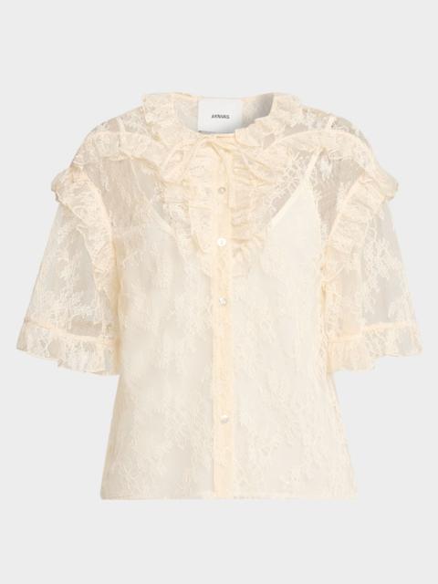 AKNVAS Kyra Button-Front Lace Top