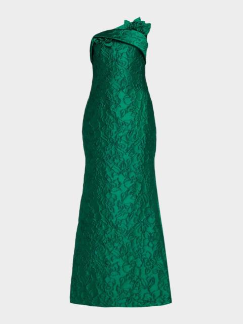 BADGLEY MISCHKA Strapless Floral Jacquard Trumpet Gown