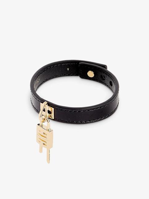 Padlock-embellished leather bracelet