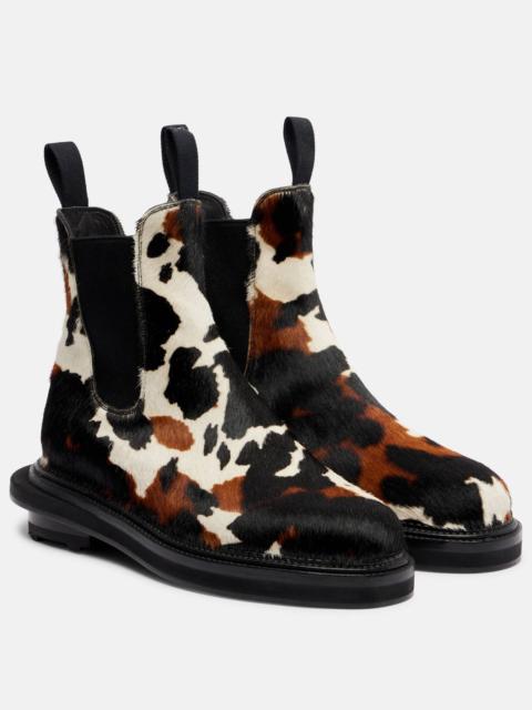 sacai Cow-print calf hair ankle boots
