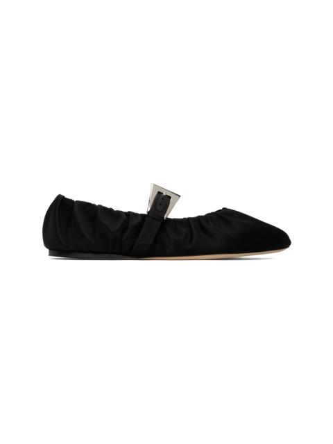 PARIS TEXAS Black Sveva Plisse Buckle Ballerina Flats