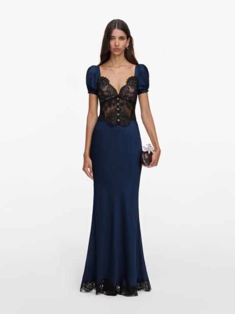 self-portrait Navy Viscose Lace Maxi Dress