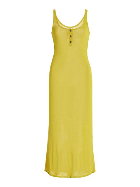 BRANDON MAXWELL The Catherine Knit Midi Henley Dress yellow