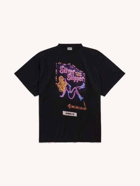 BALENCIAGA Men's Silver Slipper Oversized T-shirt in Black