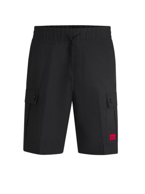HUGO STRUCTURED-COTTON SHORTS WITH RED LOGO LABEL
