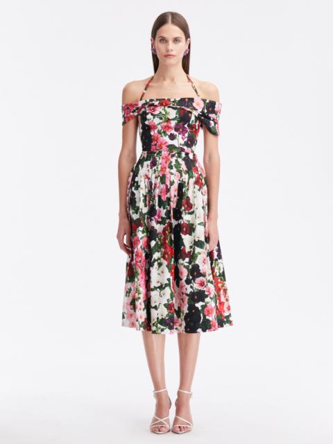 Oscar de la Renta HOLLYHOCKS HALTER COTTON POPLIN DRESS