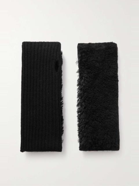 Yves Salomon Shearling and ribbed wool and cashmere-blend fingerless mittens
