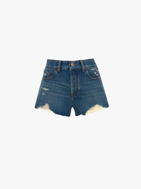 Victoria Beckham Distressed Shorts In Mid Blue Wash