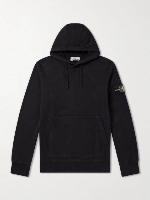 Stone Island Logo-Appliquéd Garment-Dyed Cotton-Fleece Hoodie