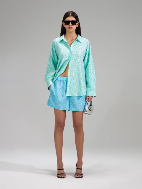 self-portrait Mint Rhinestone Taffeta Oversized Shirt