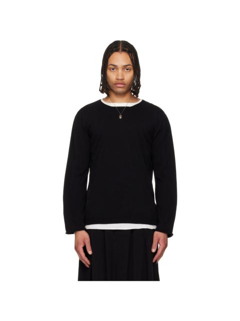 Yohji Yamamoto Black Cotton Cashmere Round Neck PO Knit Sweater