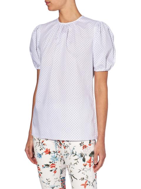 Erdem Delora Ditsy Lace-Up Top in White /Blue