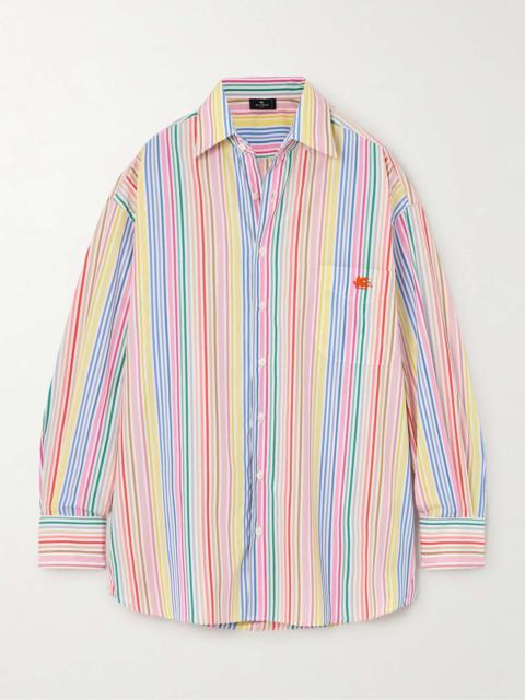 Logo-embroidered striped cotton-poplin shirt