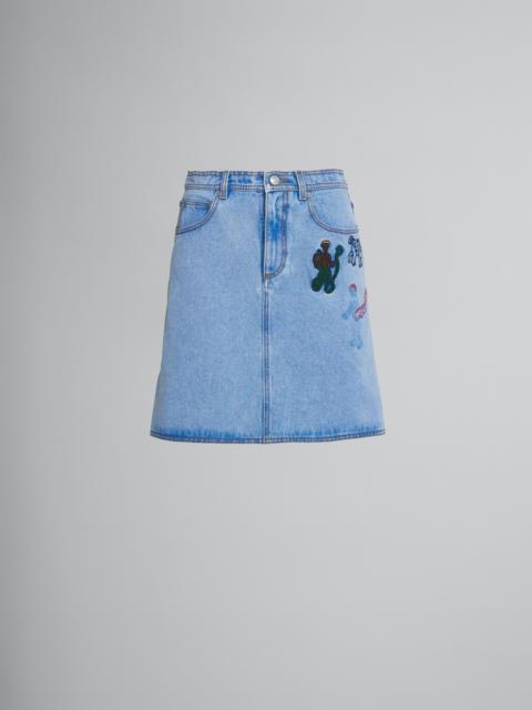 Marni LIGHT BLUE DENIM SKIRT WITH EMBROIDERY