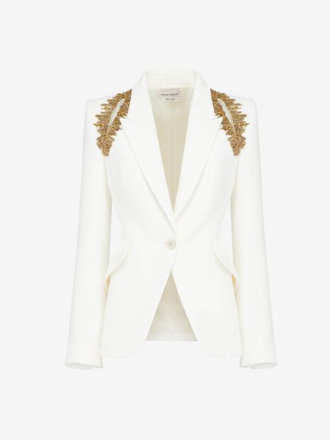 Alexander McQueen Women's Peak Shoulder Leaf Crepe Jacket in Light Ivory