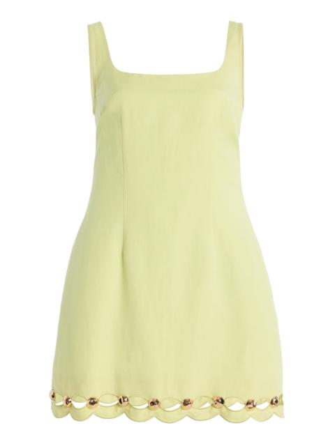 SIMKHAI Lindley Embellished Cutout Linen-Blend Midi Dress green