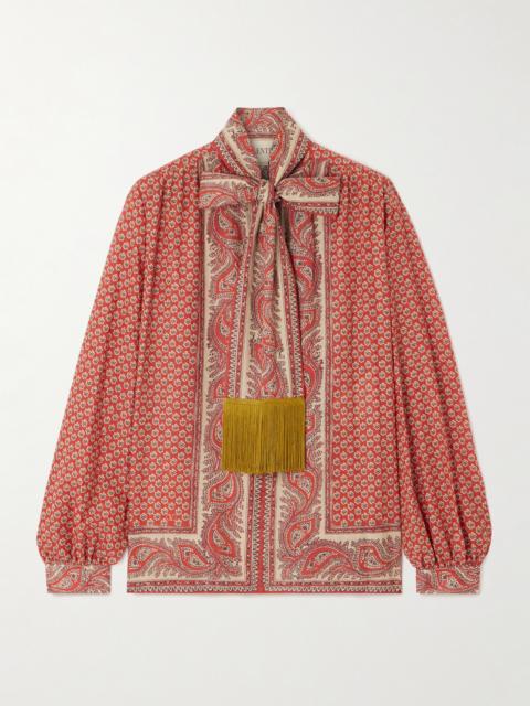 Valentino Fringed Scarf-detailed Printed Cotton Shirt