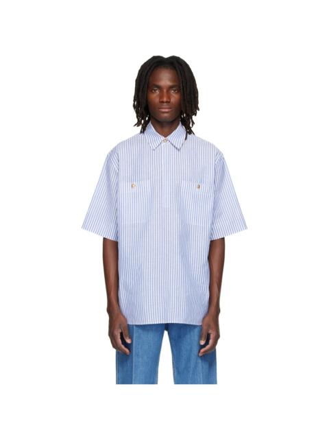 Valentino Blue & White Striped Cotton Linen Shirt