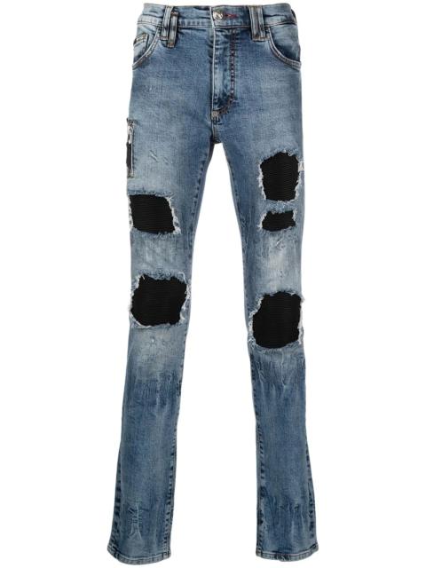 PHILIPP PLEIN Biker Destroyed skinny jeans