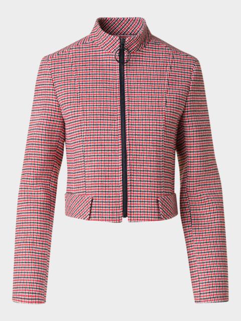AKRIS Houndstooth Wool Fresco Crop Bomber Jacket