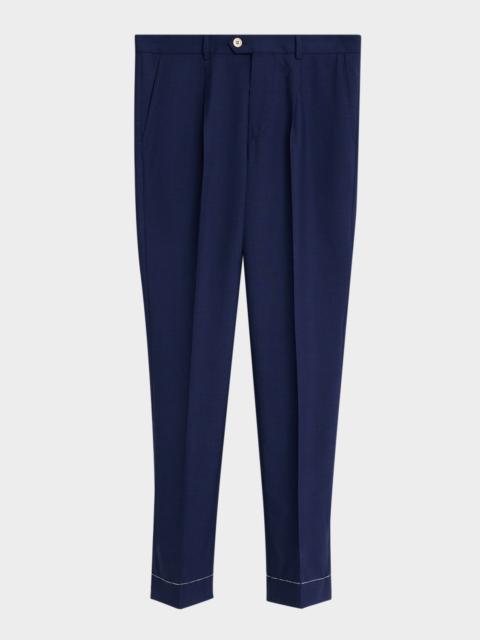 Brunello Cucinelli Men's Virgin Wool Leisure-Fit Pleated Trousers