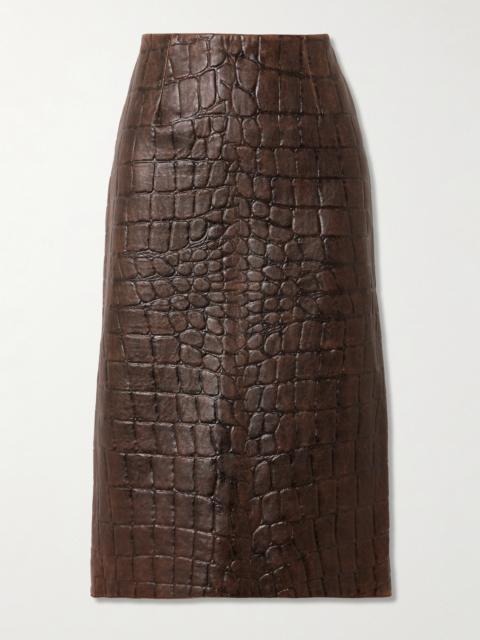 EMILIA WICKSTEAD Lorretta Croc-effect Leather Midi Skirt