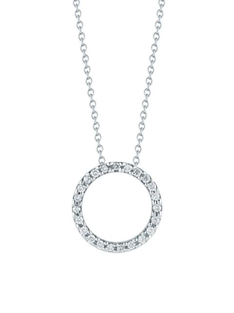 ROBERTO COIN Women's Tiny Treasures 0.11 TCW Diamond & 18K White Gold Petite Circle Pendant Necklace - White Gold