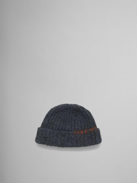 GREY SHETLAND WOOL BEANIE WITH MARNI MENDING