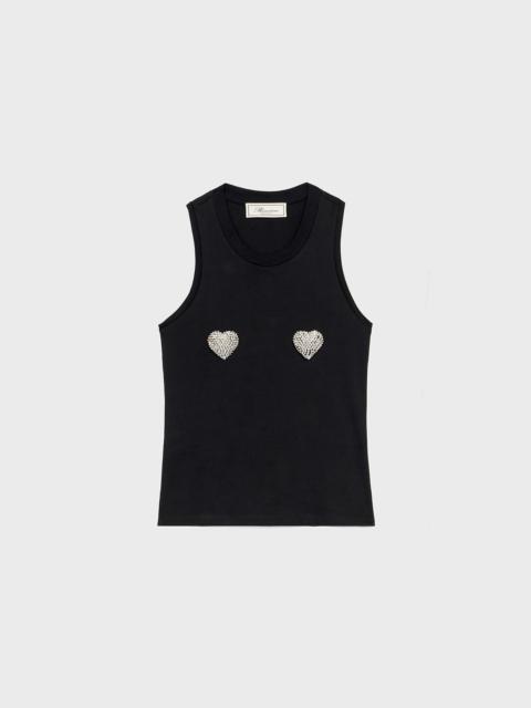 Blumarine TANK TOP WITH RHINESTONE HEART EMBROIDERY