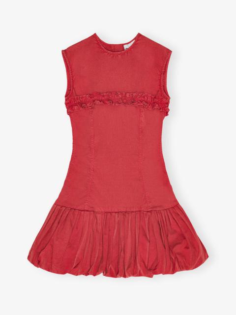 GANNI RED WASHED STRETCH COTTON CORSET MINI DRESS