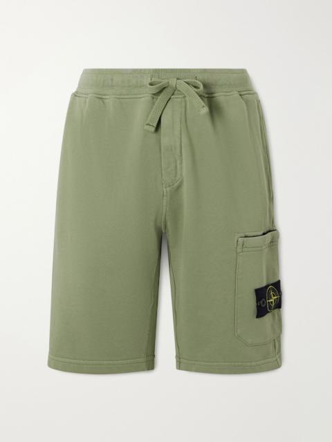 Stone Island Straight-Leg Garment-Dyed Organic Cotton-Fleece Drawstring Shorts Green