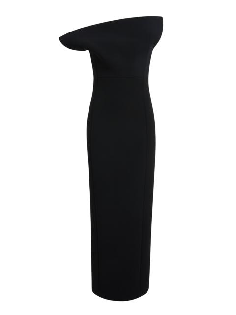 Cato Draped Pinstriped Double-Faced Crepe Maxi Dress black